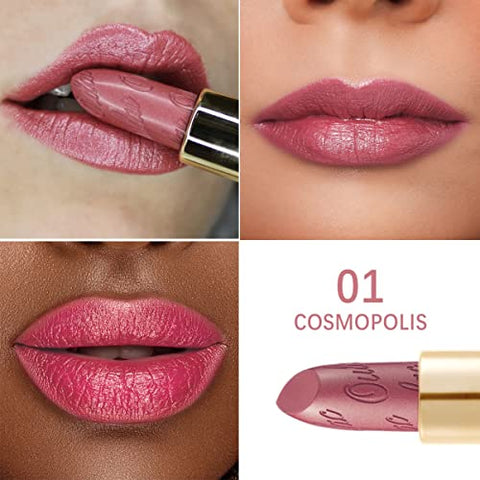 OULAC Lippenstift Metallic Glanz Finish, Kein Körniges Gefühl Lipstick mit Langanhaltend Feuchtigkeitsspendende und Wasserdicht, 4.3g, Sahara Gold(10)