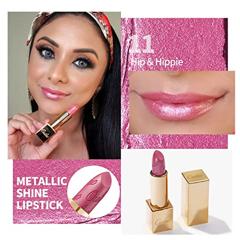 OULAC Lippenstift Metallic Glanz Finish, Kein Körniges Gefühl Lipstick mit Langanhaltend Feuchtigkeitsspendende und Wasserdicht, 4.3g, Sahara Gold(10)