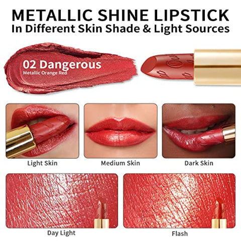 OULAC Lippenstift Metallic Glanz Finish, Kein Körniges Gefühl Lipstick mit Langanhaltend Feuchtigkeitsspendende und Wasserdicht, 4.3g, Sahara Gold(10)